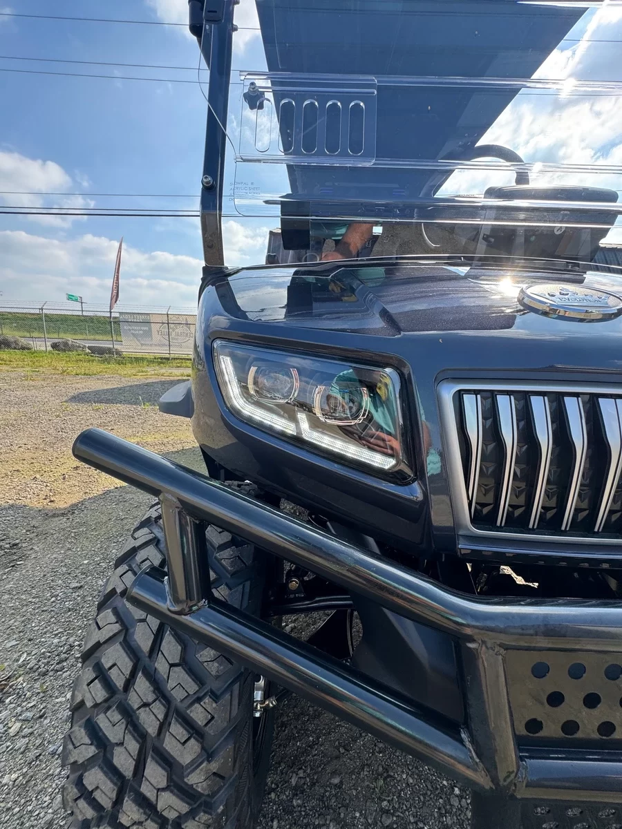 Evolution D5 Maverick front headlights in black golf cart