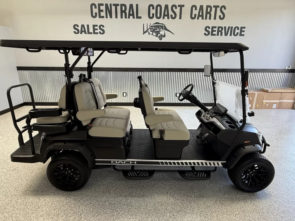 black Apollo golf cart with white seating
